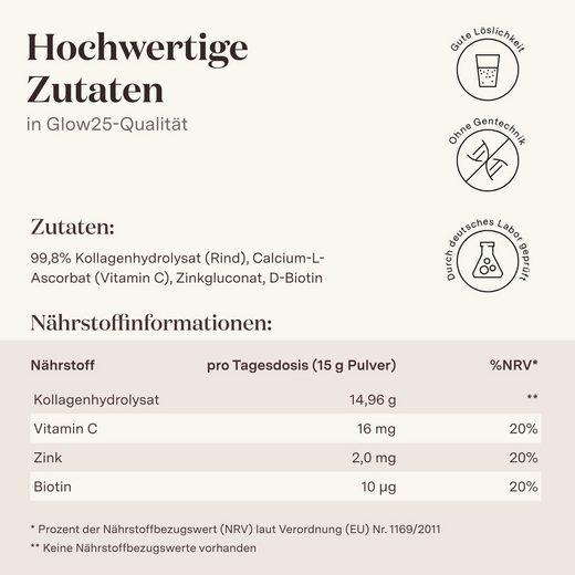 Nährwerte und Zutaten Glow25 Collagen Plus – Kollagen Hydrolysat mit Vitamin C, Zink und Biotin (1 Stk., Pulver, 450 g)