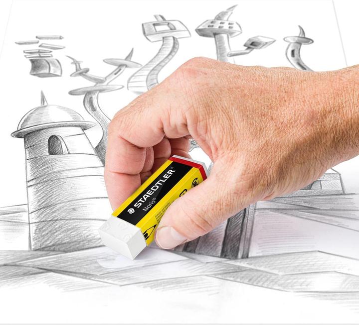 Produktbild Staedtler Kunststoff-Radierer Noris, weiss, 20er Display mit Schiebe-Manschette in gelb/schwarz, einzeln in