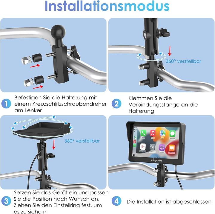 Actual product image Carpuride Motorrad-CarPlay-Bildschirm