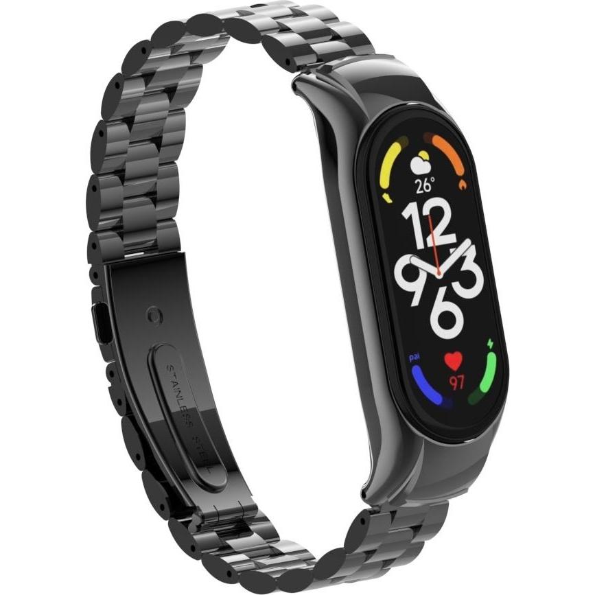 Strap-it Stahlarmband (Edelstahl, Mi Band 7), Uhrenarmband, Schwarz