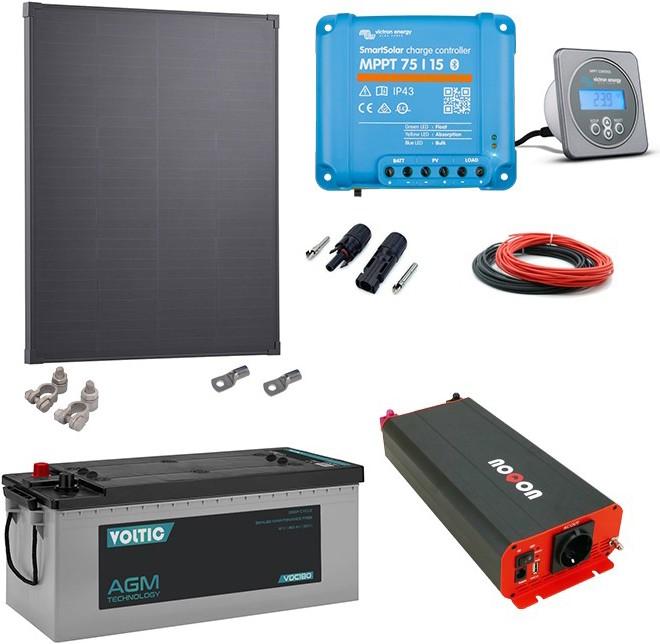 Noqon Solaranlage Set 190W mit Batterie 180Ah (AGM) und 1000W-Wechselrichter (190 W)