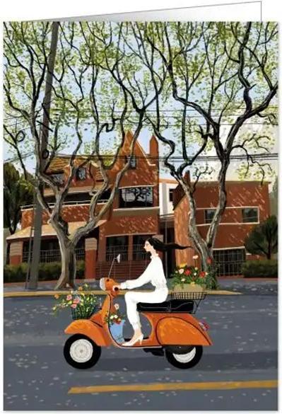 Quire Karte Frau auf einem Mottorroller (1 Stk.)