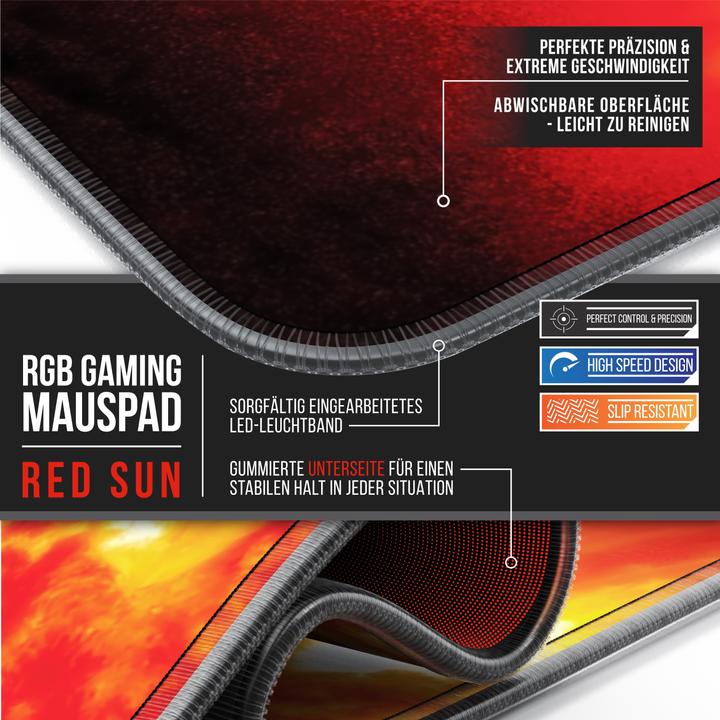 Image du produit CSL Tapis de souris de jeu RGB, Tapis de bureau 800 x 300 mm Tapis de souris XL - LED Multi Colour, Red