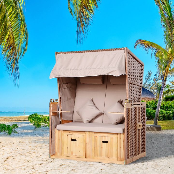 Immagine prodotto Outsunny Sedia da spiaggia con tettuccio e portabicchieri