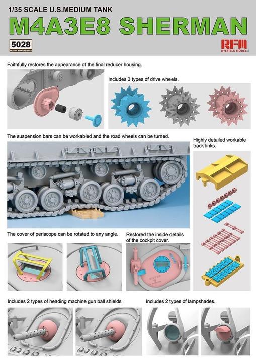 Immagine prodotto Rye Field Model SHERMAN M4A3E8 con binario funzionante a sinistra