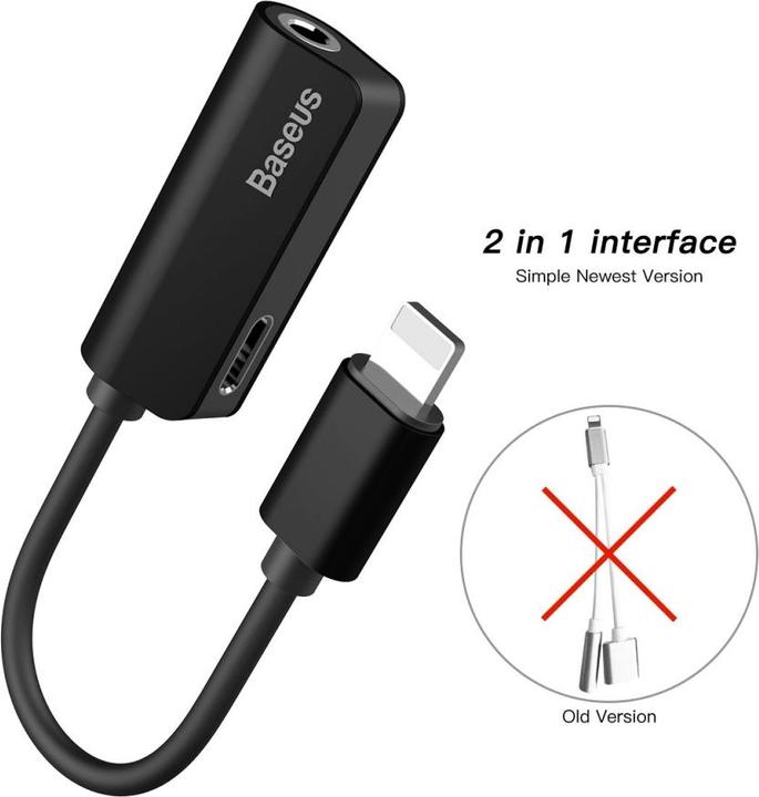 Actual product image Baseus L32 IP Male to 3.5mm+IP Female Adapter Black (3.5mm jack, Lightning)