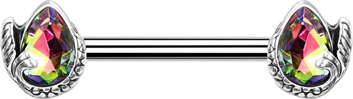 Produktbild Star Piercing Barbell silber Meerjungfrau Kristalltropfen multicolor dunkel (Messing, Chirurgenstahl 316L)