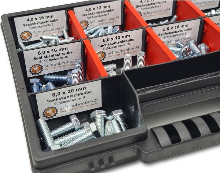 Produktbild Schraubenbox24 Sechskantschrauben Sortiment M4-M5-M6 // 8mm-20mm 215 tlg. Schraubenbox (215 Schrauben pro Stück)