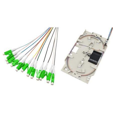 Tecline Cassetta di giunzione FO con 12x pigtail in fibra OM5, colorati, LC/UPC, 2,0 m, 12 pezzi (2 m), Cavo di rete