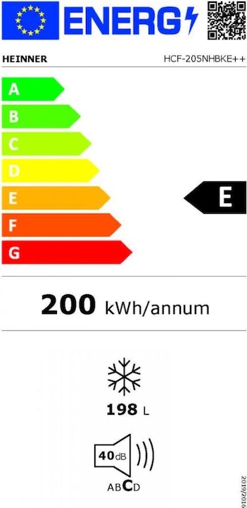 Energie-Label Heinner HCF-205NHBKE++ (Freistehend, 198 l)