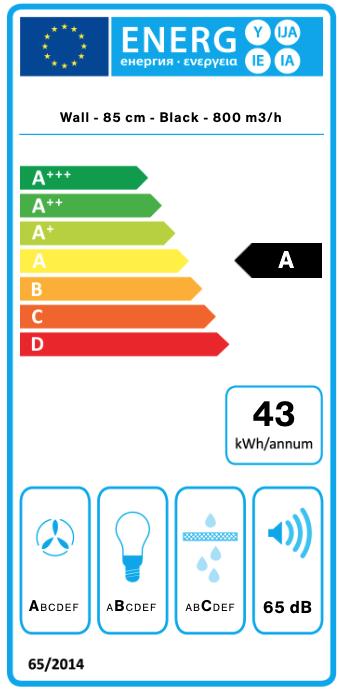 Energy Label Falmec Dunstabzugshaube VERSO 85 N Schwarz