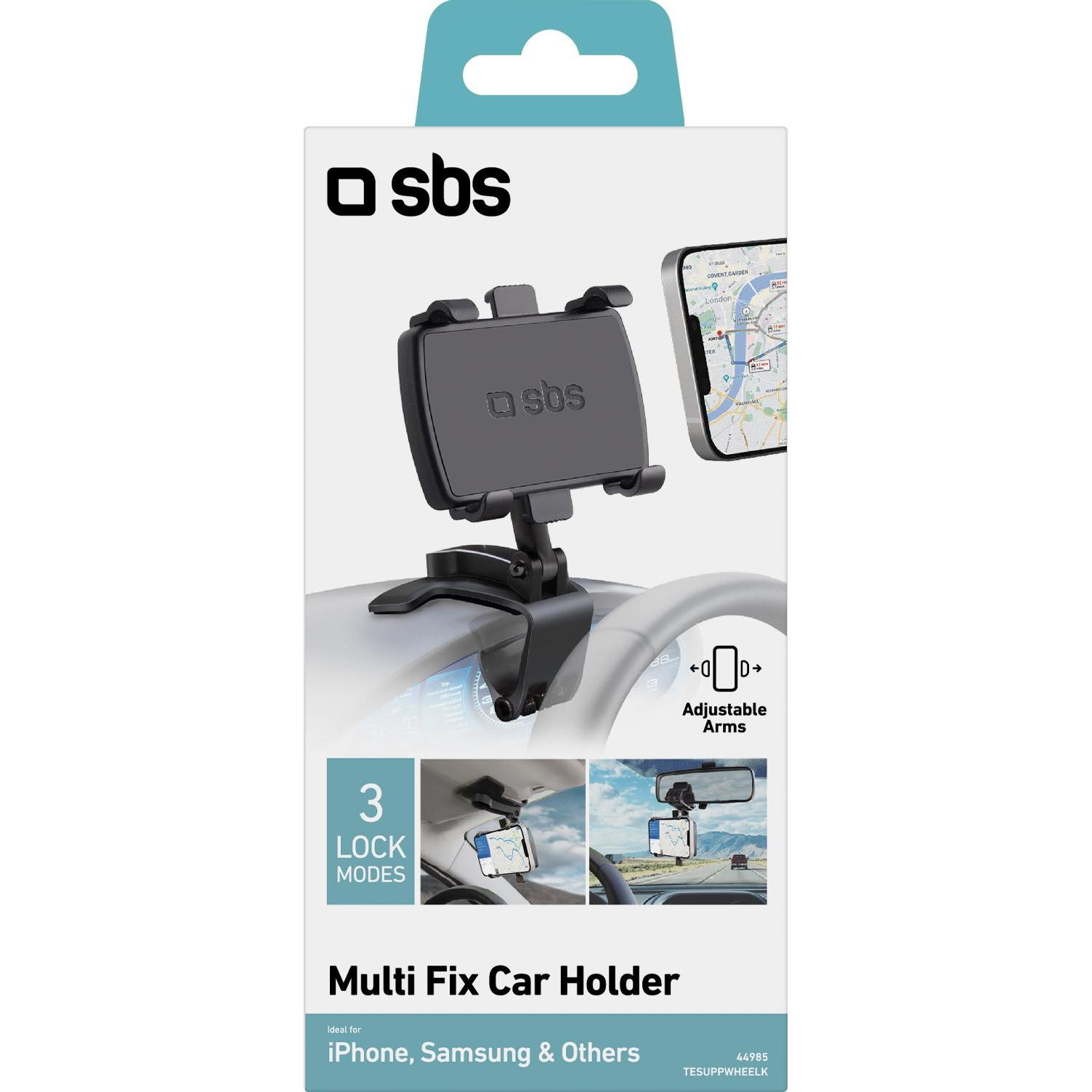 Thumbnail - SBS Schwenkbare Autohalterung mit Clip für Smartphones bis zu 7 Zoll., Smartphone Halterung, Schwarz