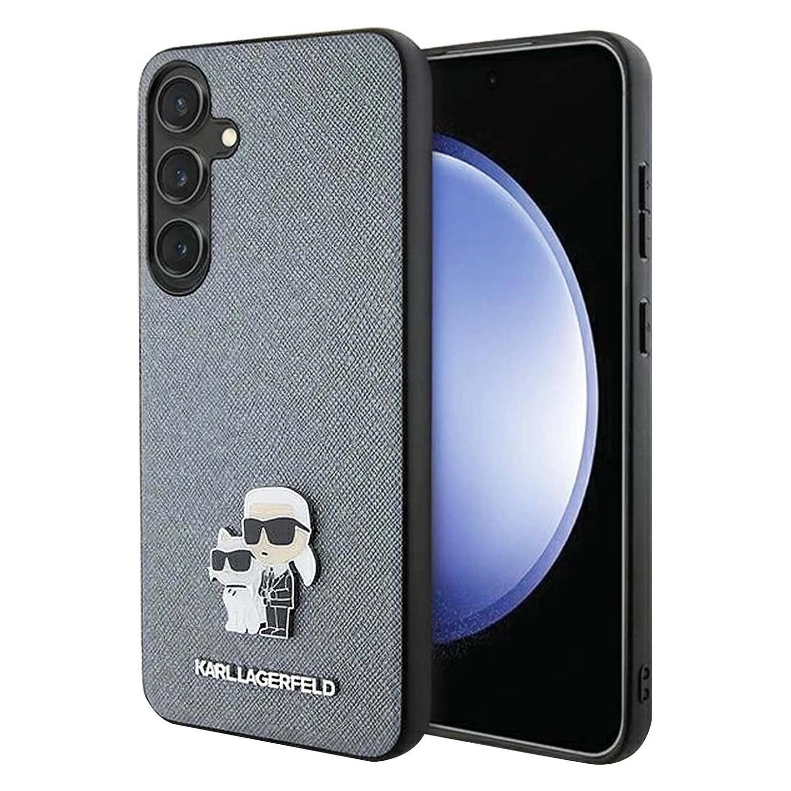 Karl Lagerfeld Klhcspsakcmpg S921 Hardcase Szary/grey Saffiano Karl & Choupette Metal Pin (Samsung Galaxy S24), Smartphone Hülle, Grau