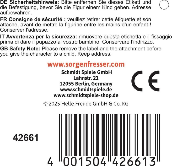 Nutritional values and ingredients Schmidt Spiele Sorgenfresser Squishy TakTak 22 cm (22 cm)