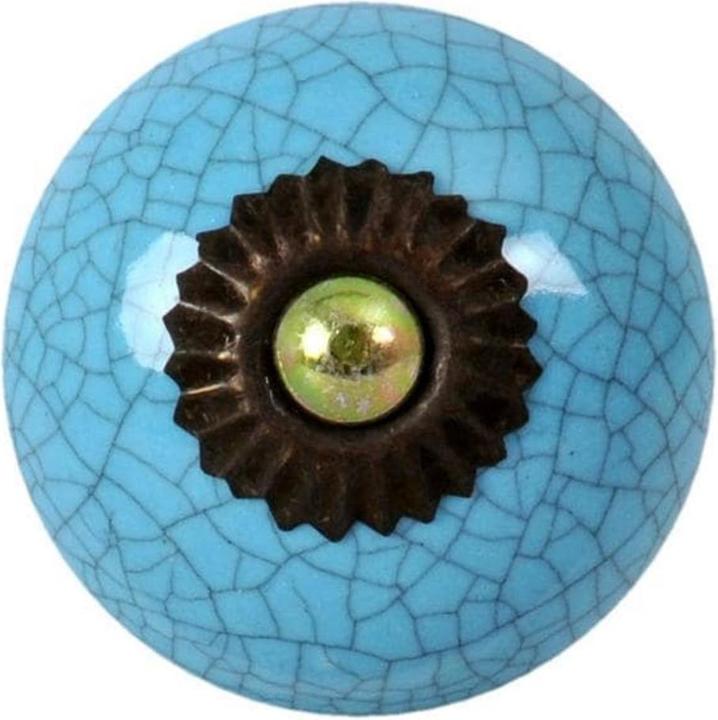 Tranquillo Poignée de meuble faite main, Ø 4 cm, turquoise/noir