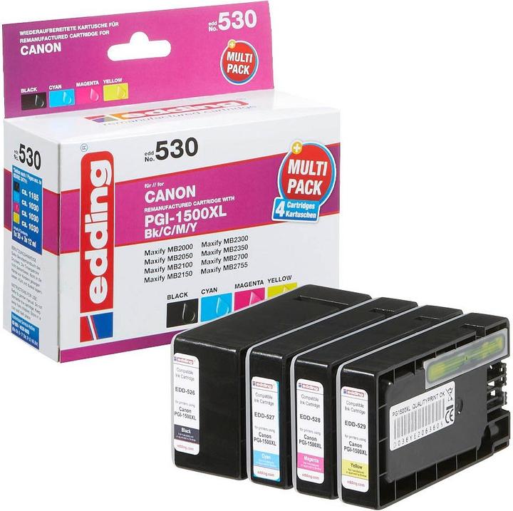 Actual product image Edding Ink cartridge replaced Canon PGI-1500XL Multipack BK/c/m/y Compatible Black Cya (M, C, Y, FC)