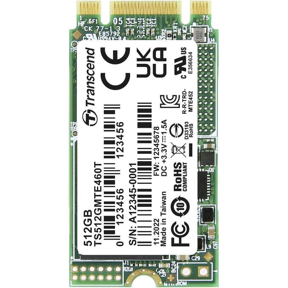 Transcend MTE460T 512GB Interne M.2 PCIe NVMe SSD 2242 PCIe NVMe 3.0 x2 Retail TS512GMTE460T (512 GB, M.2 2242), SSD