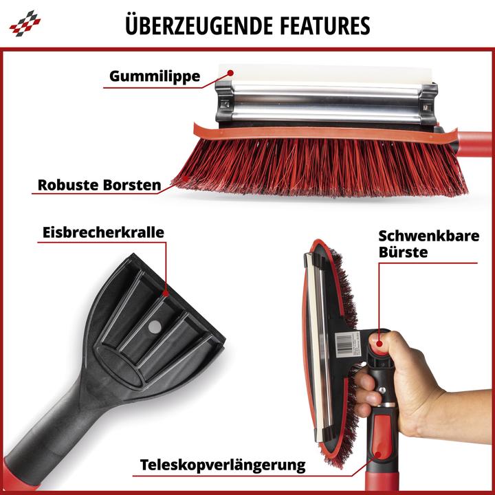 Produktbild CarComfort Schneebesen mit Eiskratzer, Auto-Eisschaber teleskopierbar 92-132 cm rot/schwarz