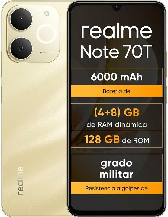 Actual product image realme Note 70T Dual Sim 4GB RAM 128GB - Gold (128 GB, Beach Gold, 6.74", Dual SIM, 4G)