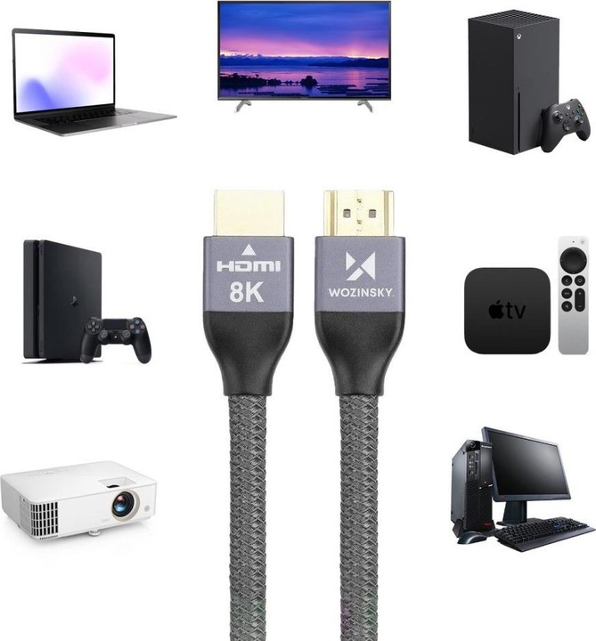 Image du produit Wozinsky HDMI 2.1 8K 60 Hz 48 Gbps / 4K 120 Hz / 2K 144 Hz 2 m argent (WHDMI-20) (2 m, HDMI)