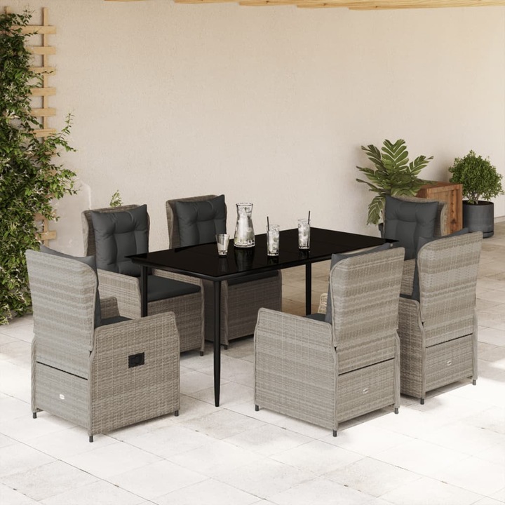 Produktbild VidaXL Gartenmöbel Essgruppe Gartengarnitur Sitzgruppe 7tlg Hellgrau Poly Rattan (160 cm)