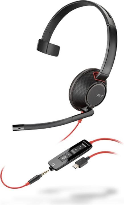 Productafbeelding Poly Blackwire 5210, Hoofdtelefoon, Hoofdband, Gesprekken/Muziek, Zwart, Rood, Monofoon, Knop (Bedraad, USB-C)