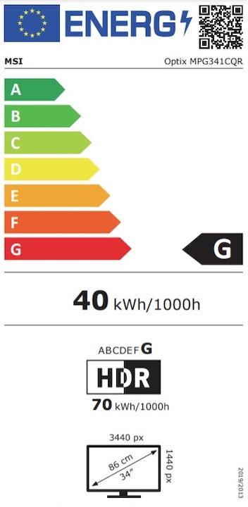 Label énergétique MSI Optix MPG341CQR (3440 x 1440 pixels, 34")