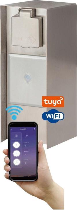 Actual product image Bold Garden Socket outlet pillar BOLD POWER Orio Smart 10425, 3-way, IP44, brushed iron (3 x)