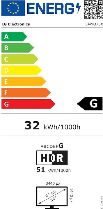Label énergétique LG UltraWide 34WQ75X-B (3440 x 1440 pixels, 34")
