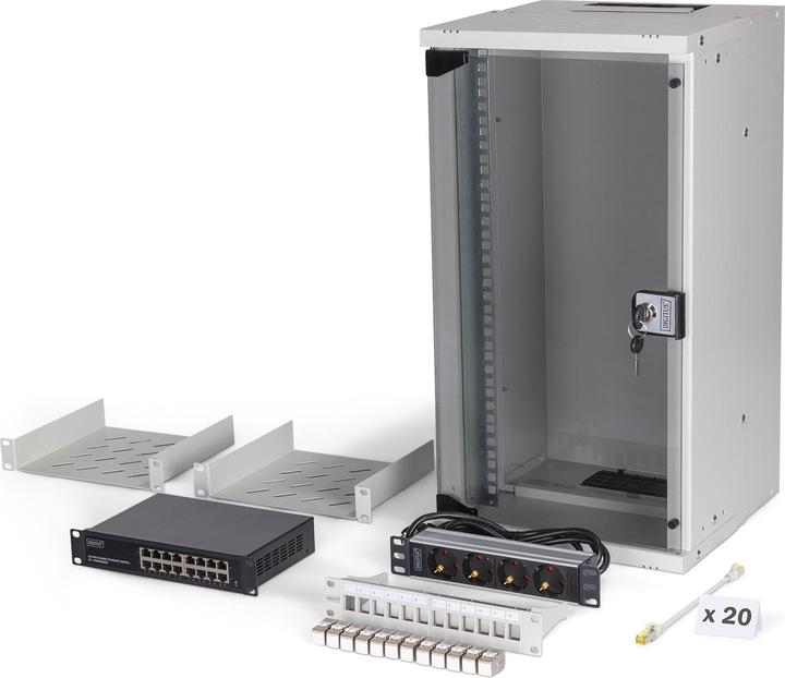 Digitus 10" network set, 12U wall-mounted housing and accessories, gr SOHO PRO version (12 RU, 10 inch rack)