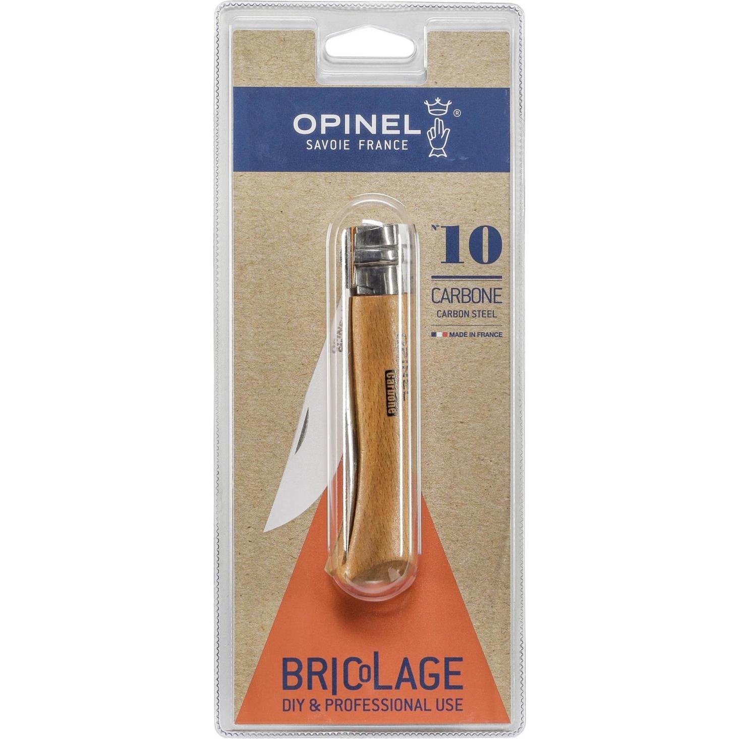 Opinel, Mehrzweckmesser, Taschenmesser No. 10 Carbonklinge mit Holzgriff (10 cm)