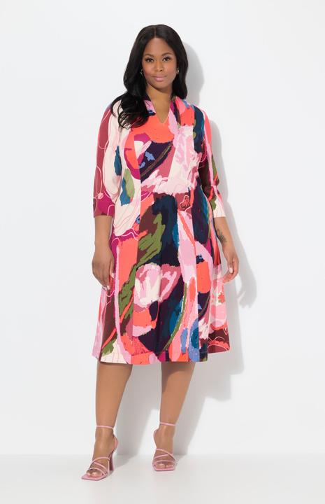 Image du produit Ulla Popken Robe midi point de Rome. Col calice et manches 3/4 (54)