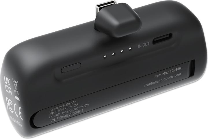 Produktbild Manhattan Powerbank 5000 mAh mit integriertem USB-C-Stecker 10W zur Nutzung als Handyhalterung mit L (5000 mAh, 10 W, 18.50 Wh)