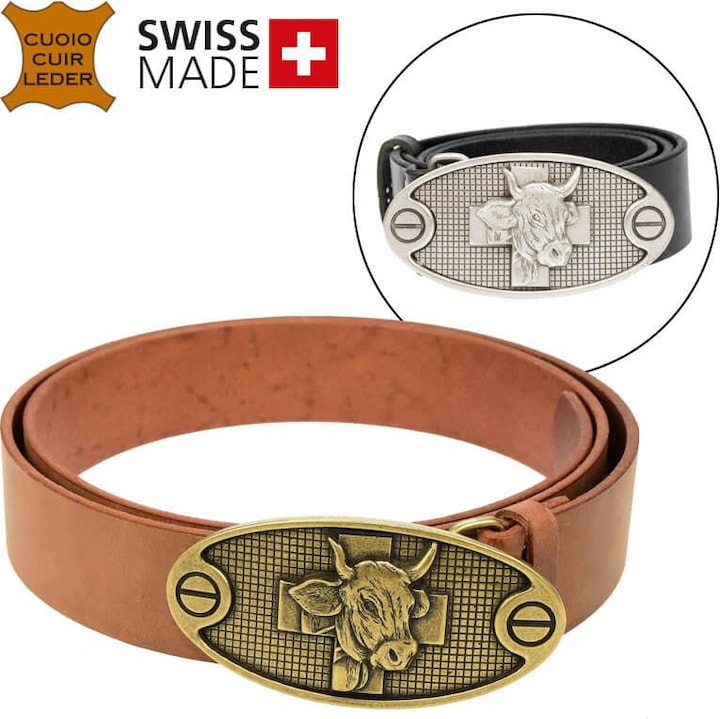 Actual product image Keller Fahnen Ledergürtel «Kuh» altsilber 130 cm (130)