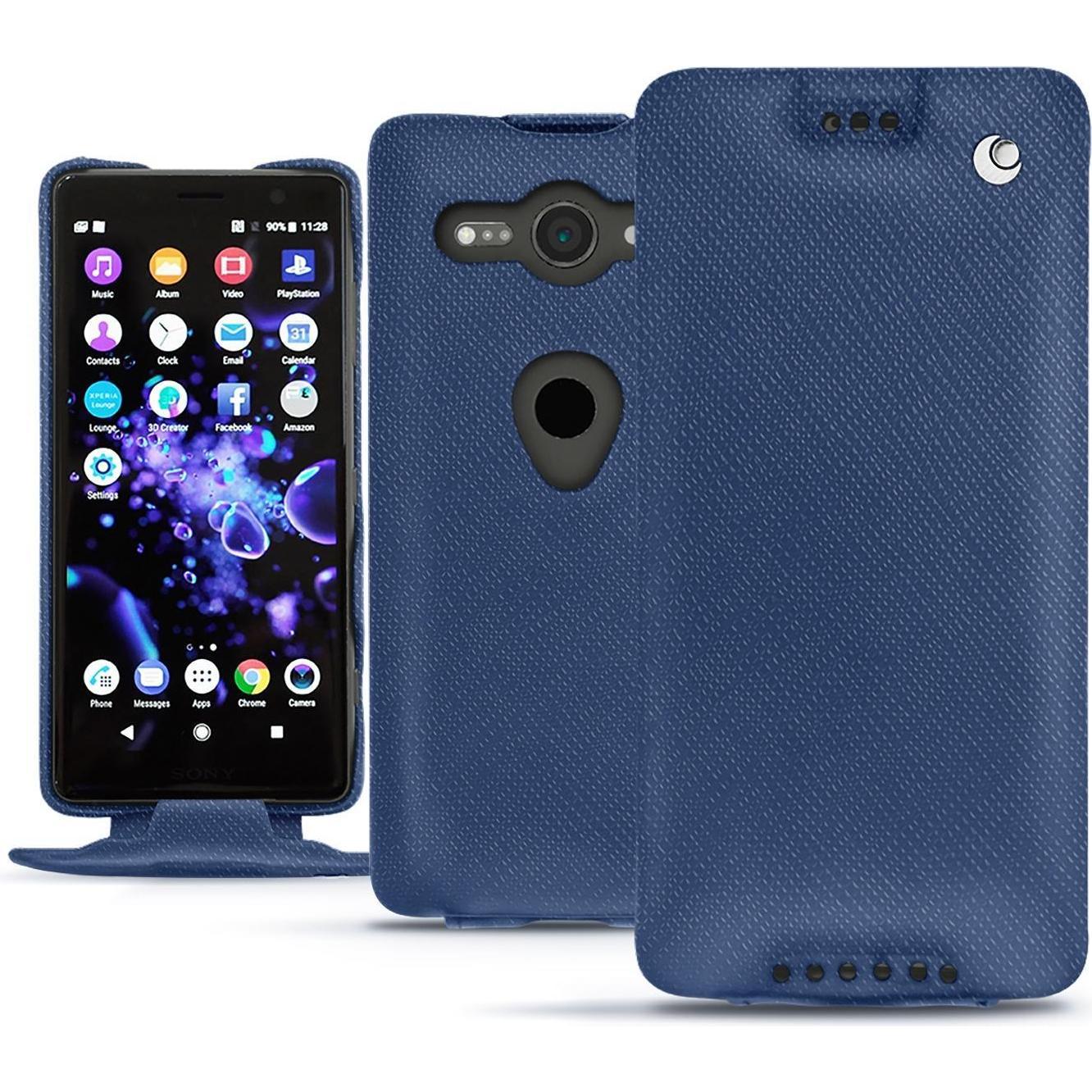Noreve Lederschutzhülle vertikal (Sony Xperia XZ2 Compact), Smartphone Hülle, Blau