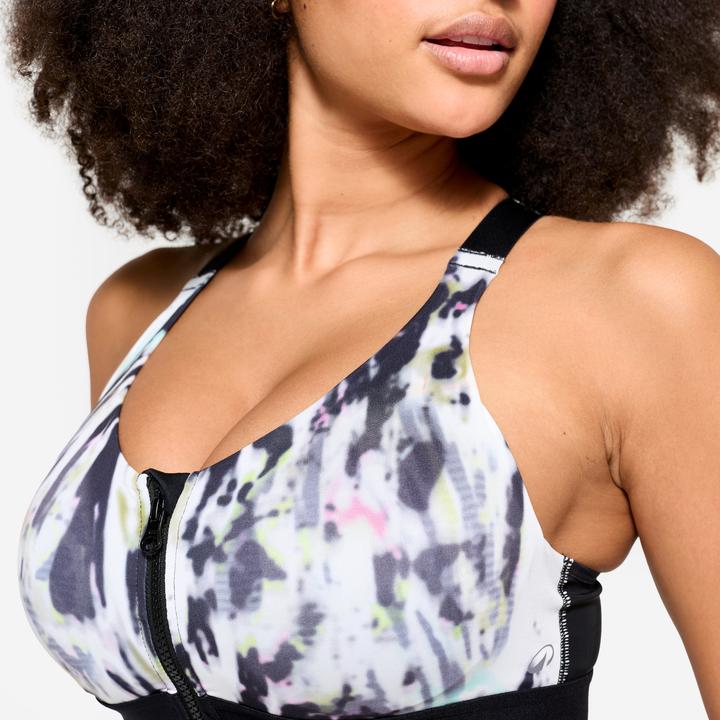 Produktbild Domyos Sport-BH Damen mit Reissverschluss und Pads starker Halt - schwarz/weiss (M)