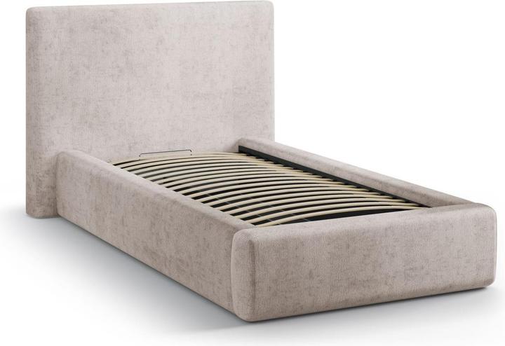 Actual product image Micadoni Storage Bed With Headboard, "Amy", Beige, 220x130x95 Made in Europe (90 x 200 cm)