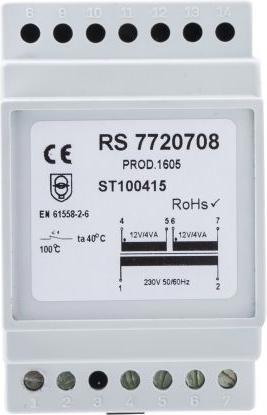 Produktbild RS PRO Din Rail Transformer 230Vac 12Vac 6A