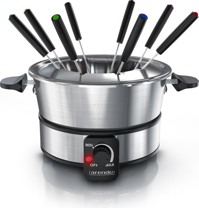Produktbild Arendo Fondueset Edelstahl für 8 Personen - Fondue elektrisch - 1000 W Heizplatte - Set mit 8 Gabeln (Fondue Chinoise, Fondue Bourguignonne)