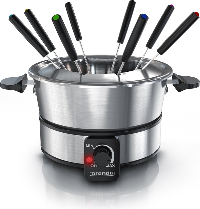 Produktbild Arendo Fondueset Edelstahl für 8 Personen - Fondue elektrisch - 1000 W Heizplatte - Set mit 8 Gabeln (Fondue Chinoise, Fondue Bourguignonne)