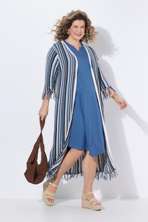 Produktbild Ulla Popken Long-Strickjacke, Ajourstreifen, Fransen, 3/4-Arm (50)