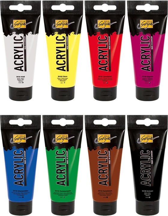 Produktbild Kreul Acrylic Tuben (Schwarz, Permanentgrün, Ultramarinblau, Weiss, Dunkelbraun, Zitron, Magenta, 20 ml)