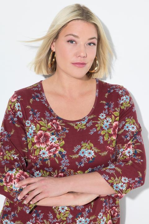 Actual product image Ulla Popken Country Floral 3/4 Sleeve Pocket Knit Tunic (62)