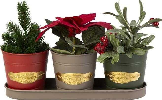 Produktbild MICA Living 3 Pflanztöpfe - Merry Christmas - rot/grau/grün - ca. 11 x 8 x 10,6 cm (11 x 8 x 10.60 cm)