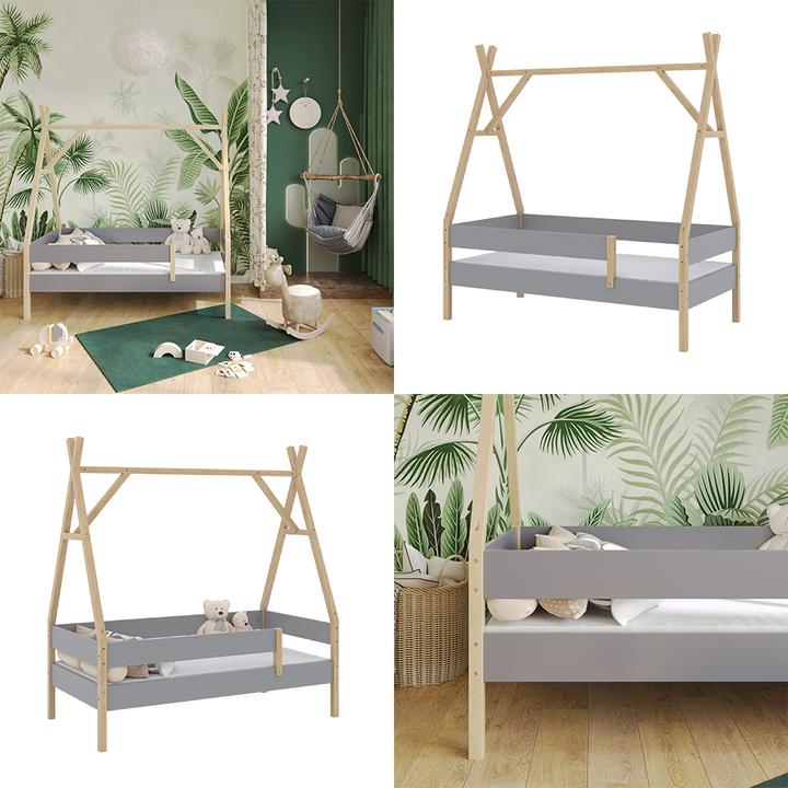 Produktbild VitaliSpa Tipi-Bett Bali, Grau, 80x160 cm mit Matratze (80 x 160 cm)