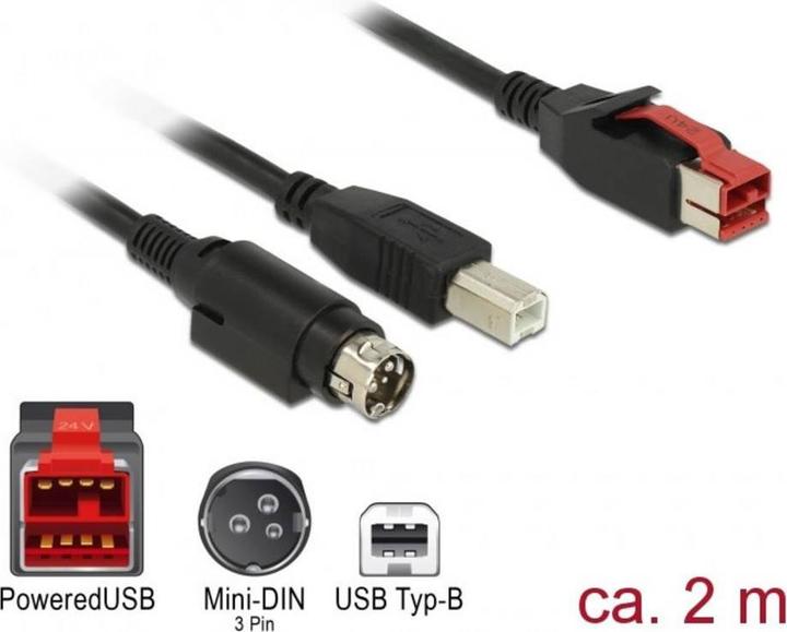 Produktbild Delock 85488 PoweredUSB Kabel Stecker 24 V (2 m, USB 2.0)