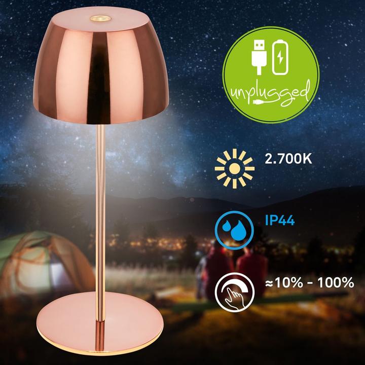 Actual product image Briloner Rechargeable LED table lamp - mini, touch, glossy copper (150 lm)