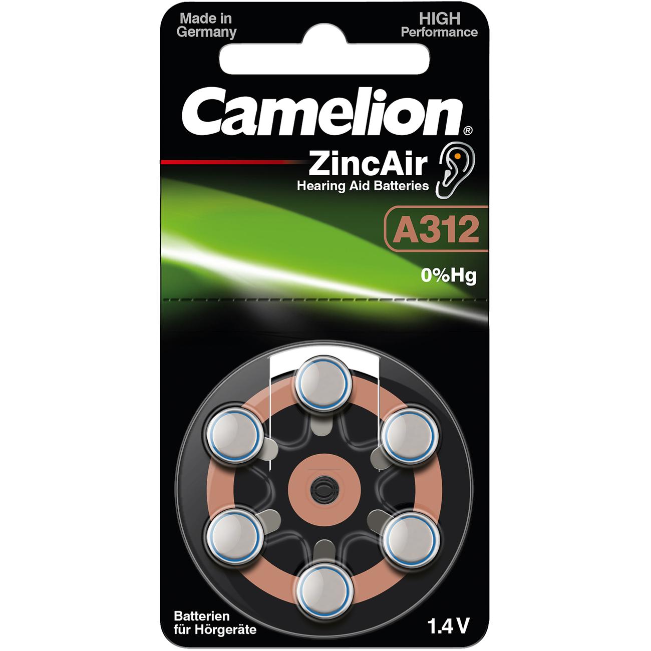 Camelion A312 - Einwegbatterie - Zink-Luft - 1,4 V - 6 Stück(e) - Silber - 92 mm (6 Stk., A312, 160 mAh), Batterien + Ak...