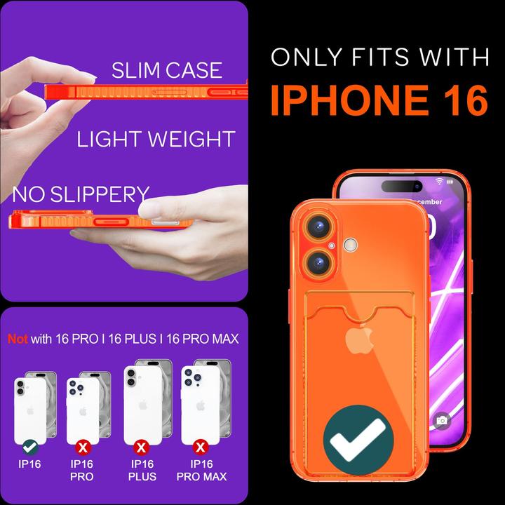 Produktbild Nalia Klar Transparente Neon Silikon Hülle Kartenhalter (Apple iPhone 16)