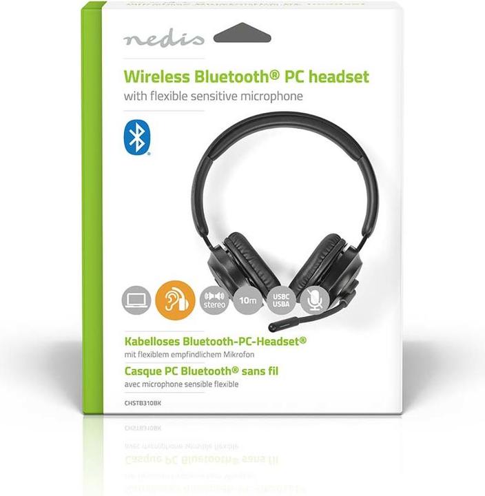 Image du produit Nedis Casque pour PC | Sur l'oreille | Stéréo | Bluetooth | Microphone pliable | Noir (Sans fil, USB-C)